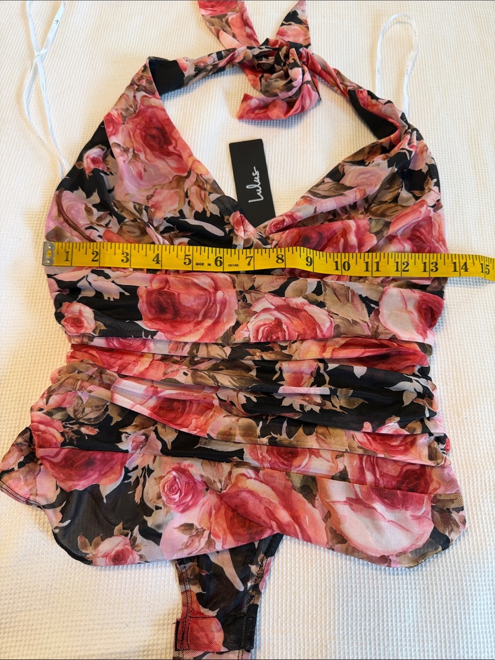 Lulu Floral Ruched Waist Bodysuit Size Small NWT - Picture 3 of 11